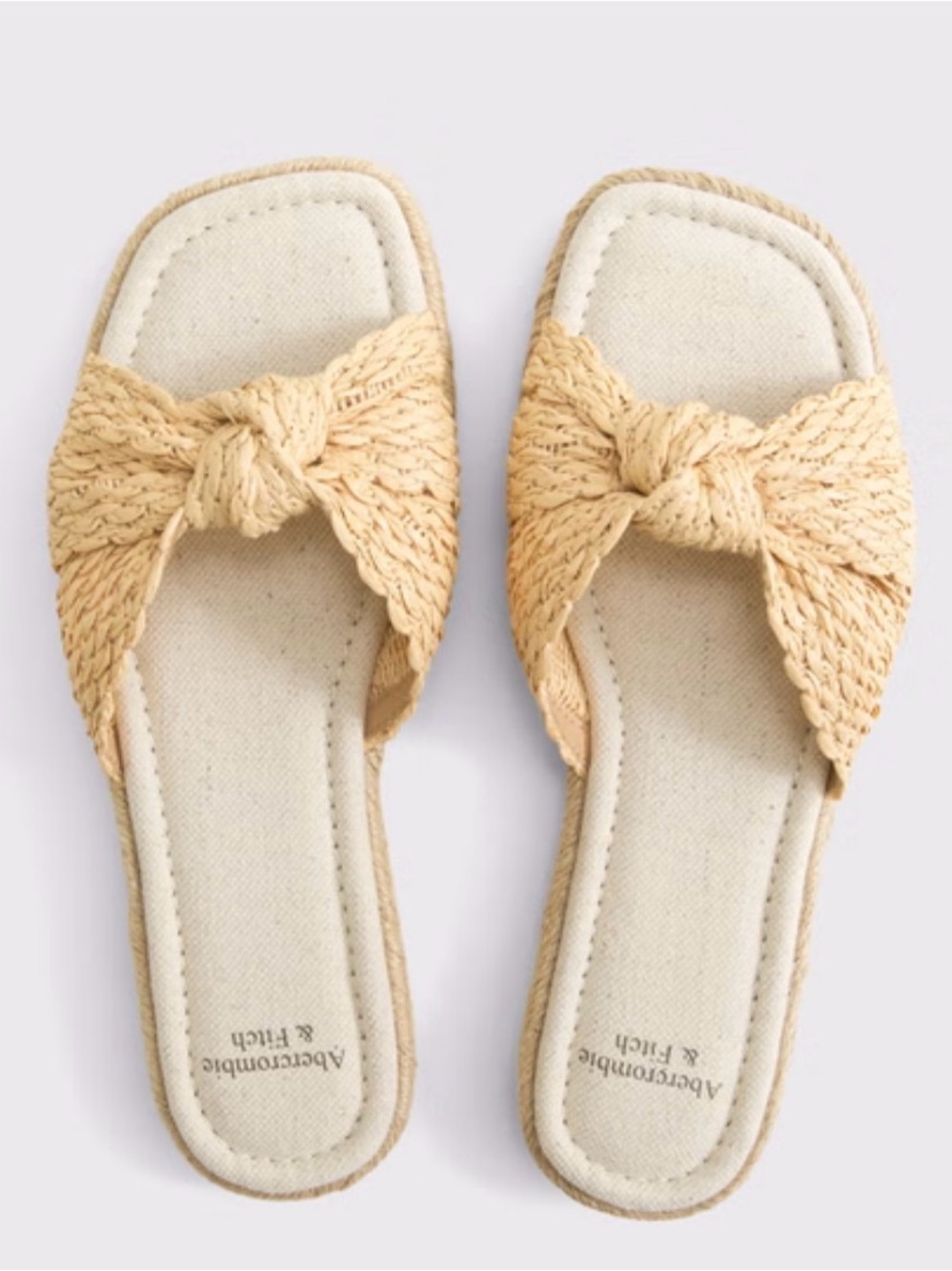 Abercrombie & Fitch Natural Raffia Knot Slide Sandals